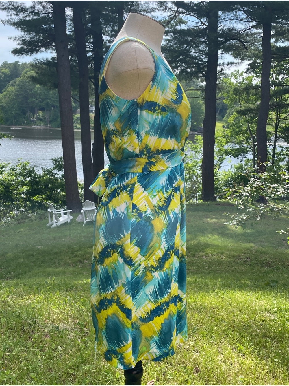 Tie-Dye Blue & Yellow Sleeveless Women’s Dress - Picture 6 of 9